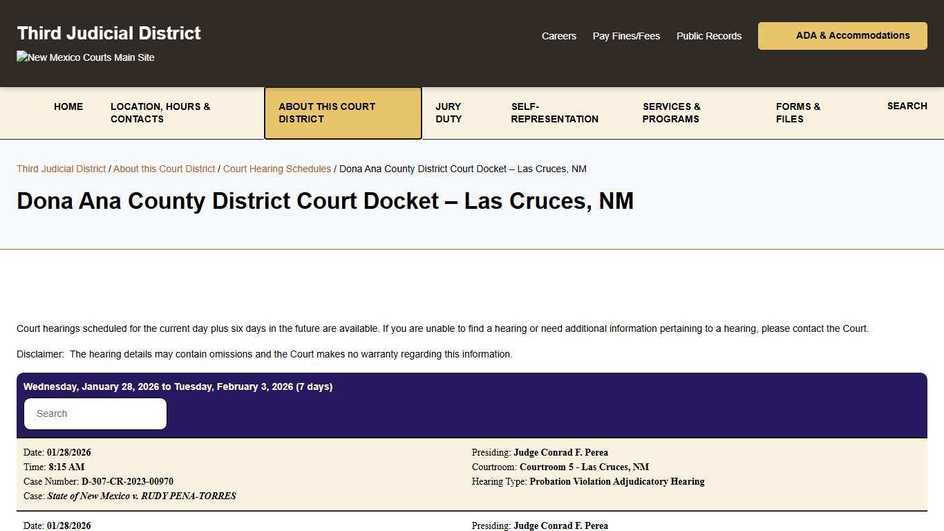 Dona Ana County District Court Docket - Las Cruces, NM - Third Judicial District