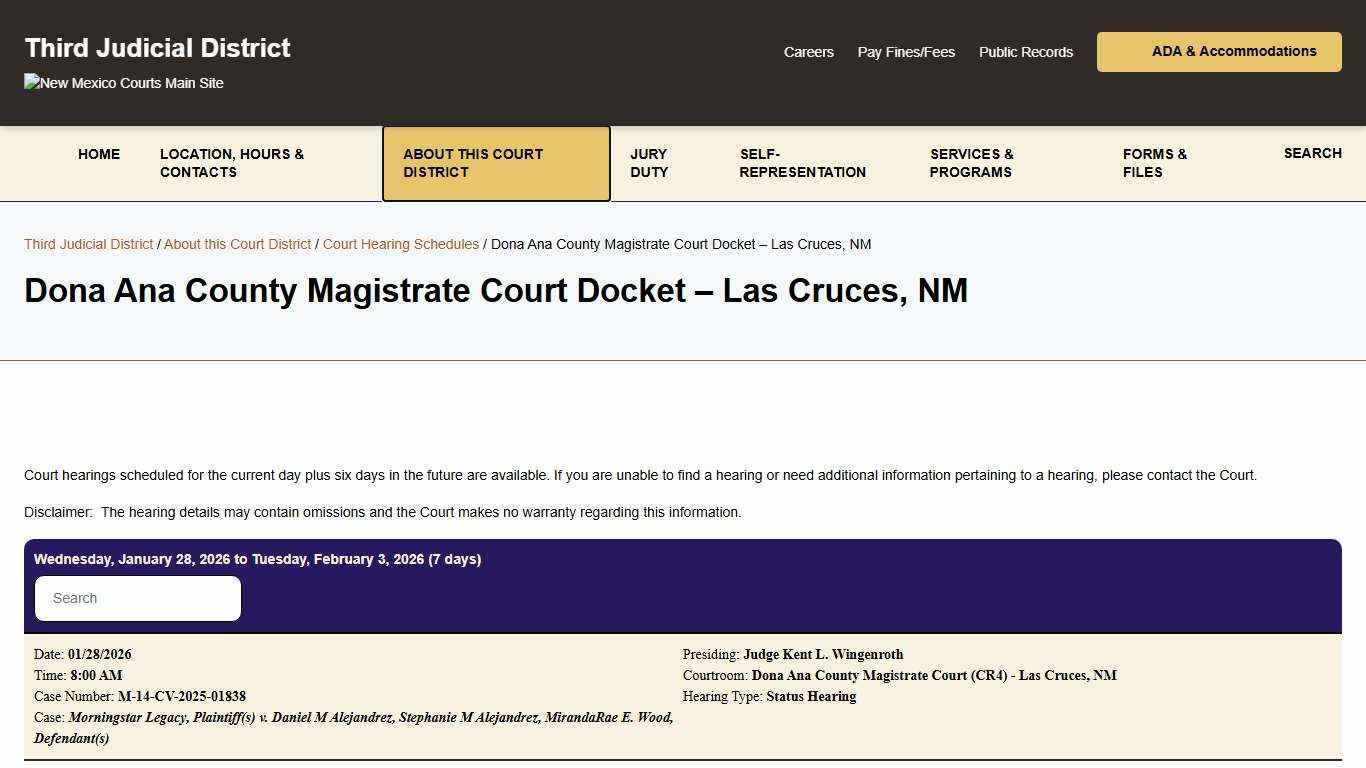 Dona Ana County Magistrate Court Docket - Las Cruces, NM - Third Judicial District