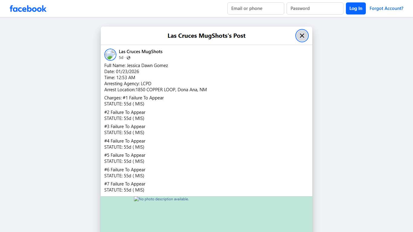 Full Name: Jessica Dawn Gomez Date:... - Las Cruces MugShots Facebook
